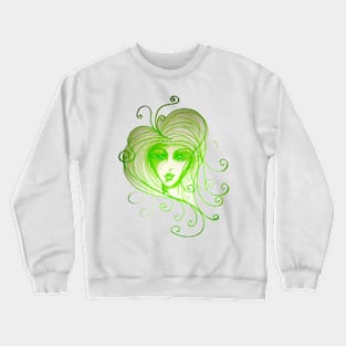 Green Girl with Whispy Hair Crewneck Sweatshirt